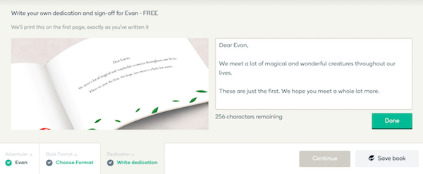 Wonderbly dedication