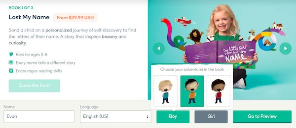 Wonderbly custom name and character avatar