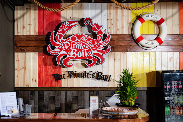 Entrance and host stand at The Pirate's Boil