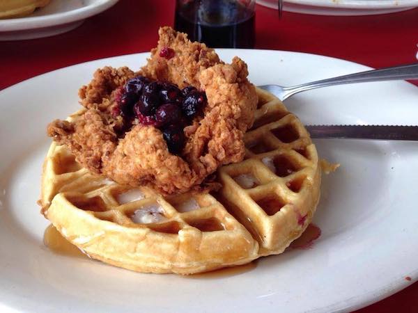 Chicken and waffles brunch from The Red Eyed Mule Marietta GA